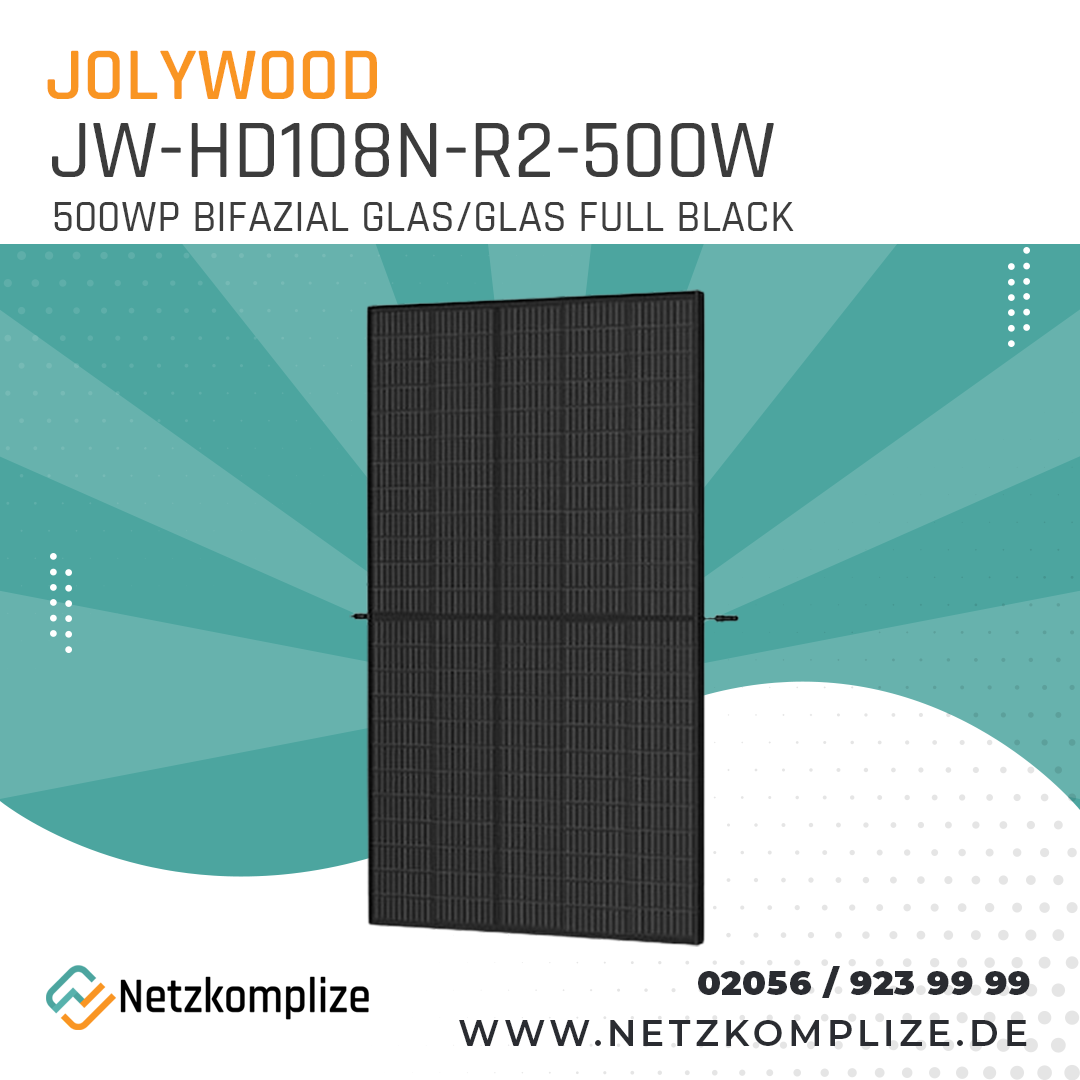 Jolywood JW-HD108N-R2-500W Bifazial Glas/Glas Full Black