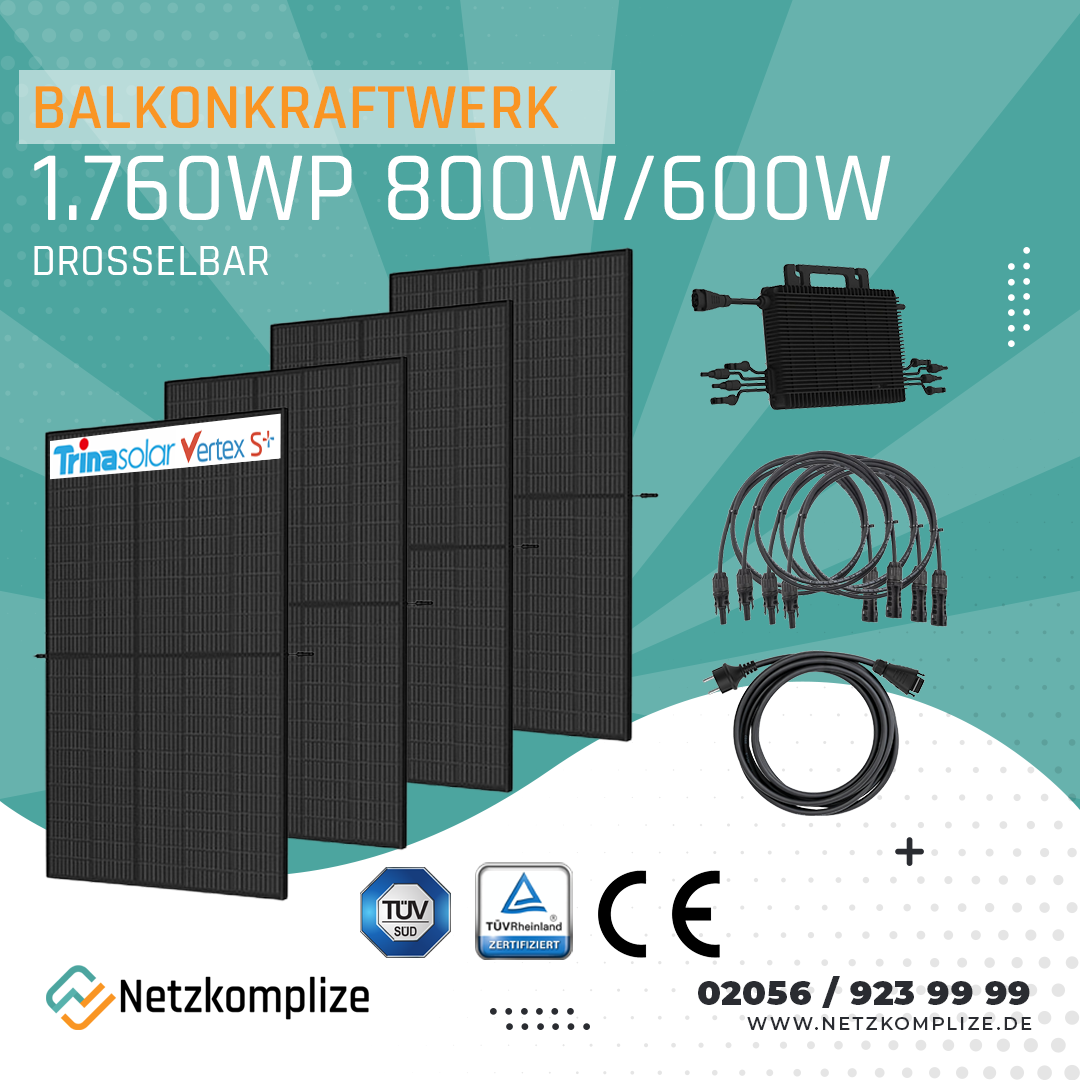 Balkonkraftwerk 1.760Wp drosselbar auf 600W/800W Bifazial | Trina | Hoymiles 