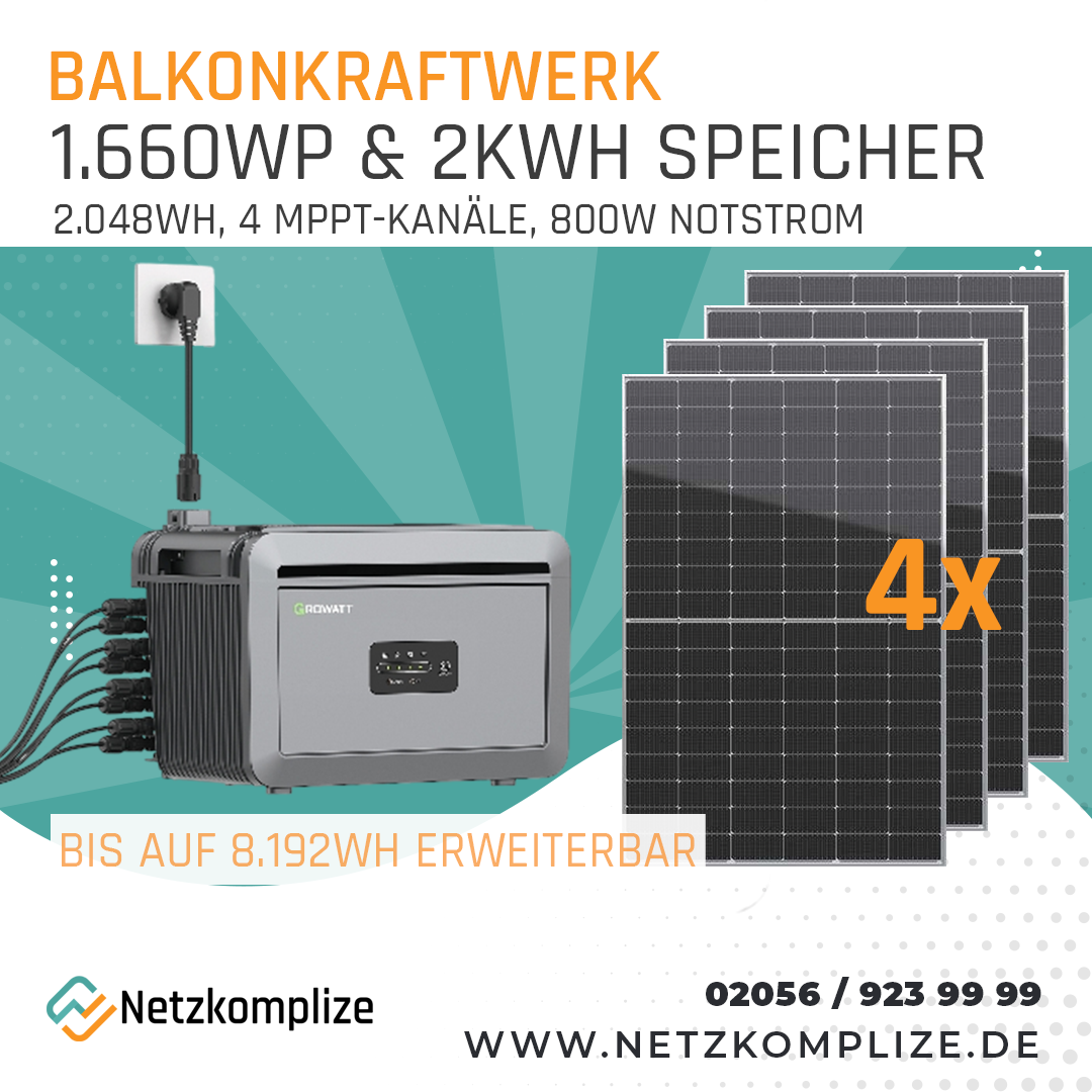 Growatt NEXA 2000 + 4x 415Wp GT-SAAE Module | Balkonkraftwerk mit Speicher