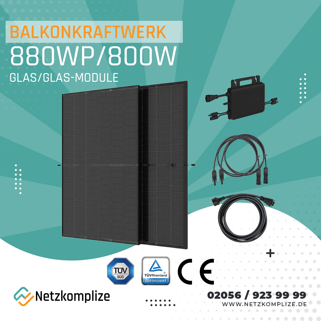 Balkonkraftwerk 880Wp mit 800W Wechselrichter Bifazial | Trina | Hoymiles 