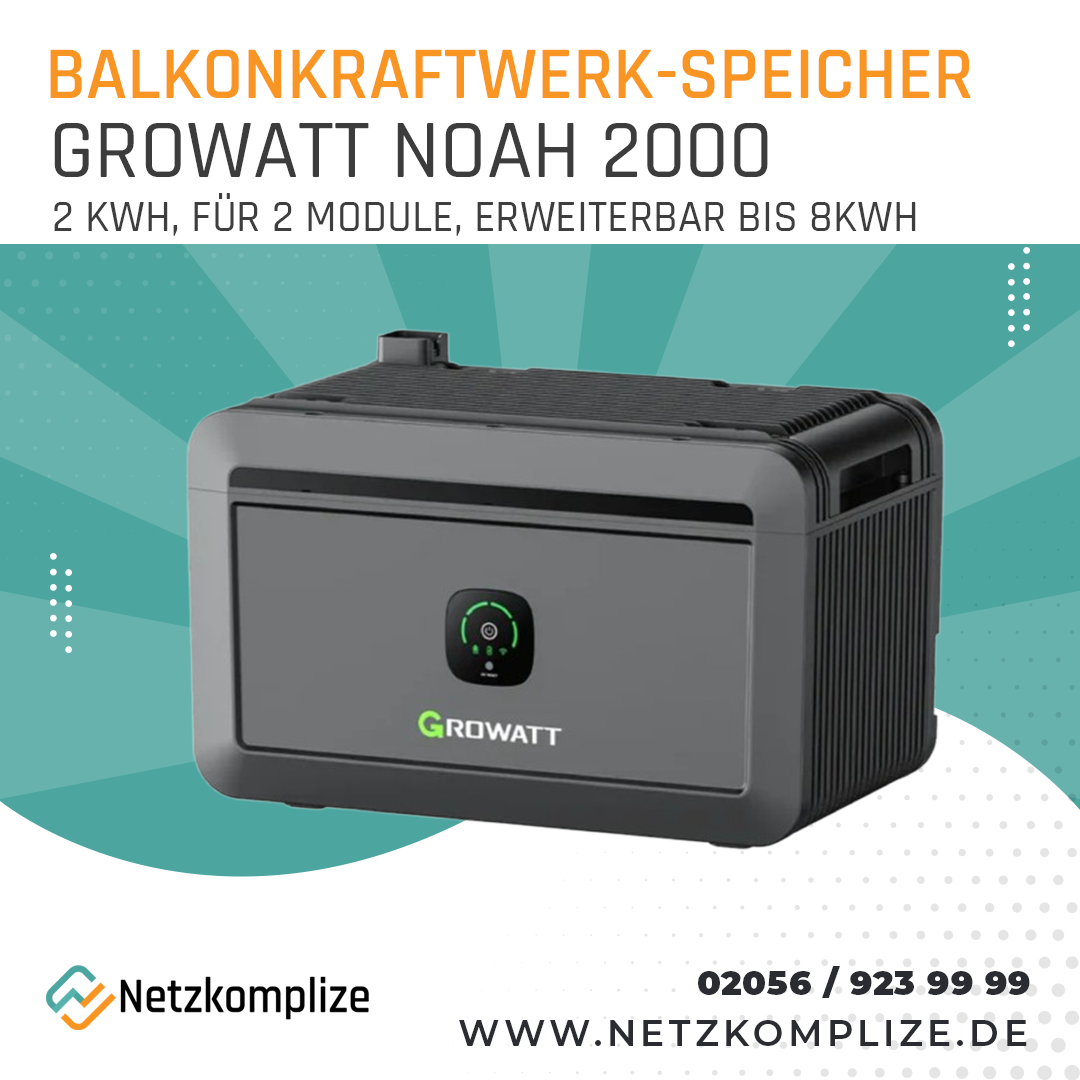 Balkonkraftwerk 900Wp mit 2kWh Batteriespeicher | Trina | Growatt