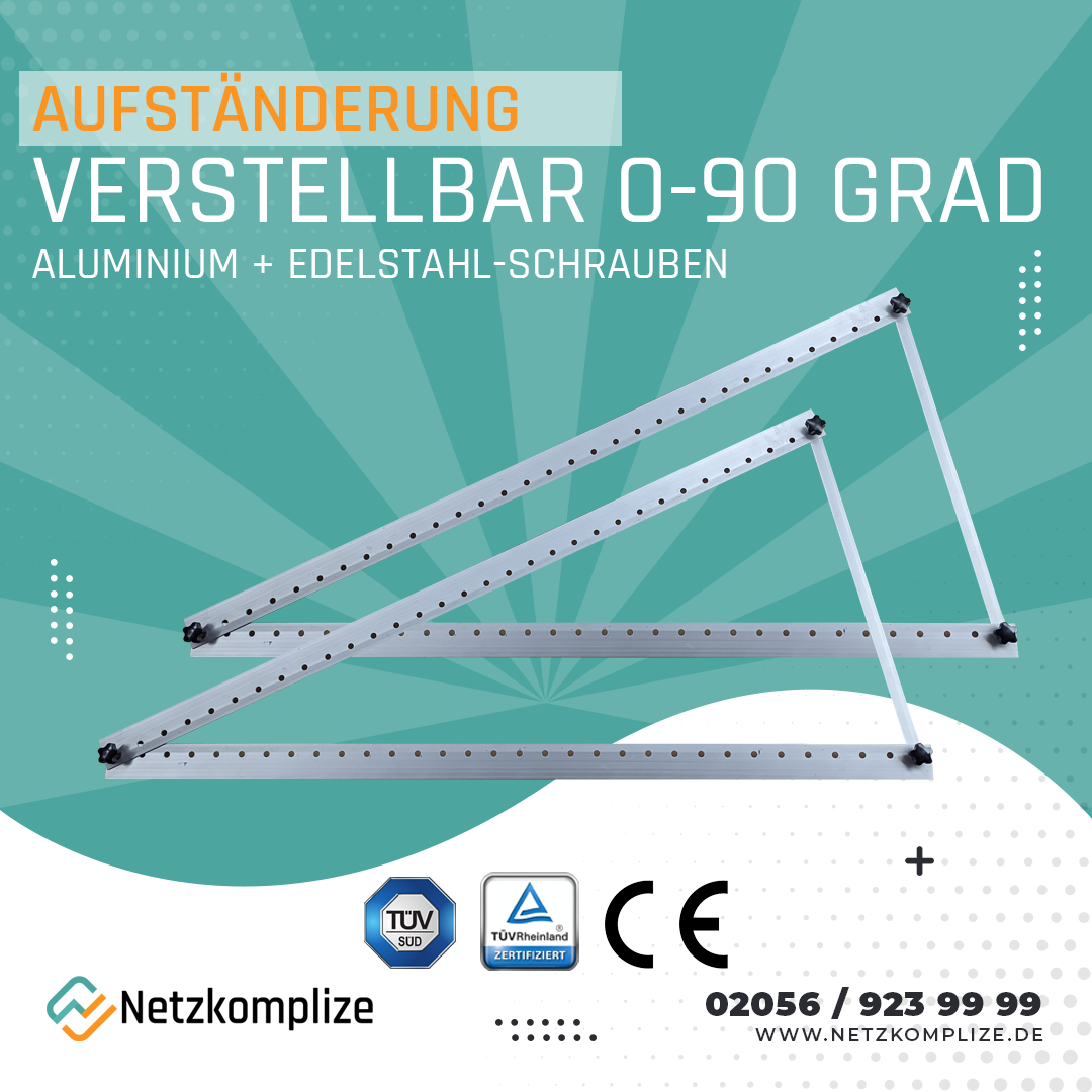Aufständerung für Solarmodule, verstellbar 0 90 Grad, Aluminium mit EdelstahlSchrauben NE13112